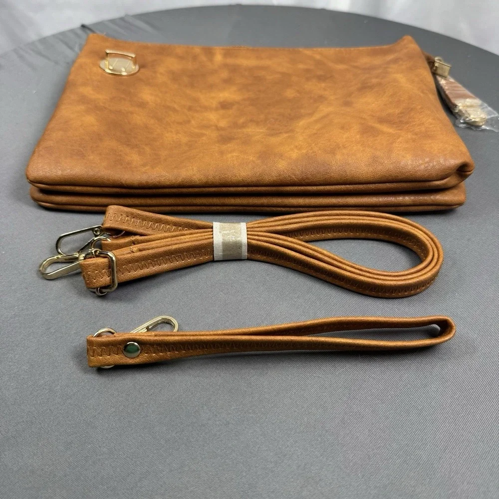 NGil Cognac Brown  Clutch, Shoulder Strap‎ Or Wristlet Strap NEW